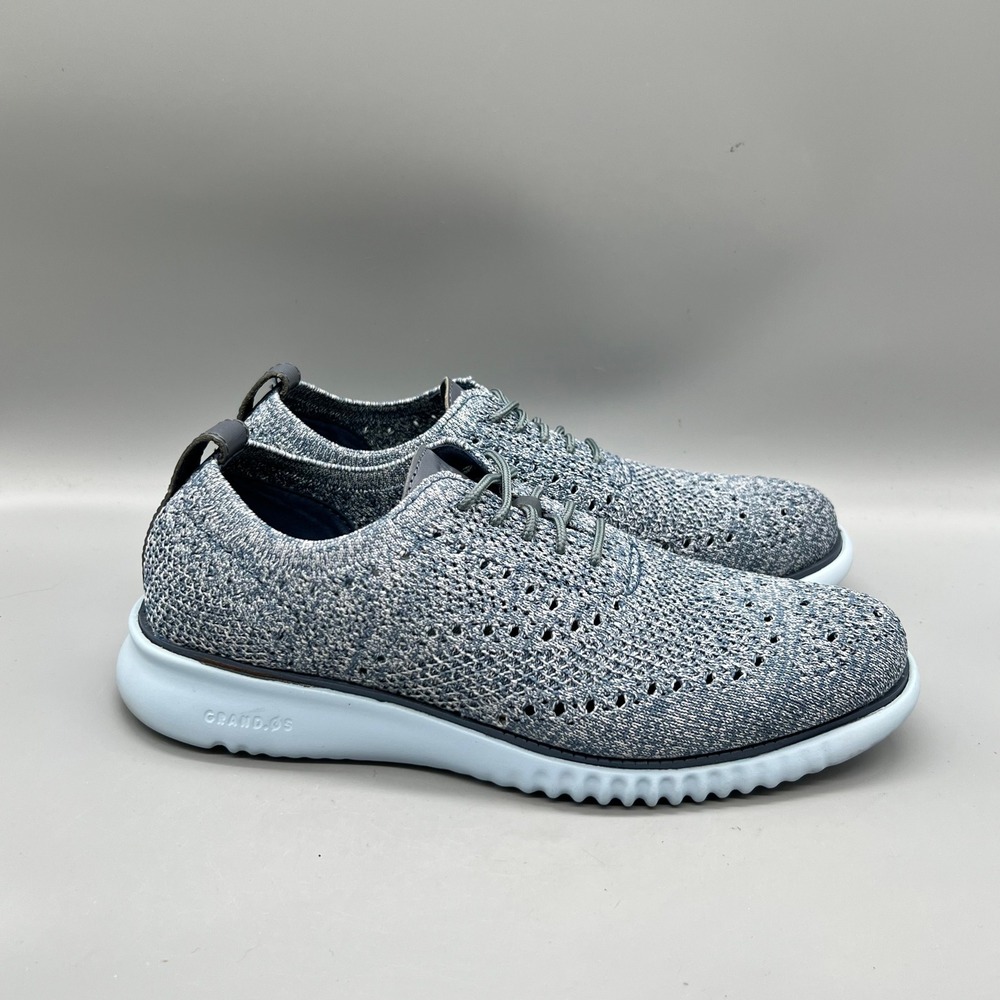 Cole Haan 2.Zerogrand Stitchlite Oxford Mens 7 Blue Knit Wingtip Dress Shoes